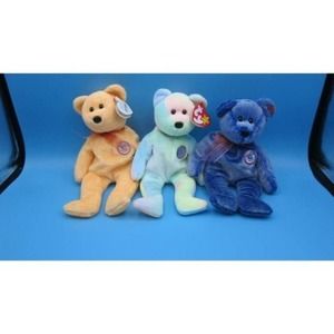 TY Beanie Baby Bears Lot 3 Club Bears Sunny B B Bear Periwinkle Tye Dye mint